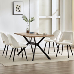 Longtoo Set Of 4 Dining Chairs, Velvet Upholstery, Separate Legs, Beige