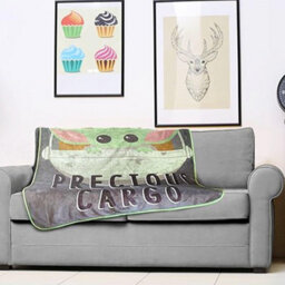 Star Wars: The Mandalorian Precious Cargo Sherpa Fleece Fluffy Baby Yoda Blanket Grey/green (150Cm X 130Cm) - thumbnail 4