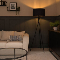 Valuelights Camden Black Tripod Floor Lamp With Navy Drum Shade - thumbnail 5