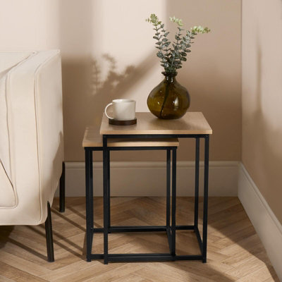 Ohs Manhattan Set Of 2 Square Nest Of Tables Modern End Side Coffee Table - Wood Effect - image 1