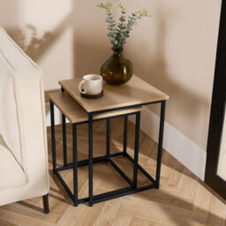 Ohs Manhattan Set Of 2 Square Nest Of Tables Modern End Side Coffee Table - Wood Effect - thumbnail 2