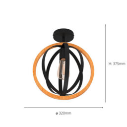 Eglo Basildon Black Steel & Wood Modern Unique Design Ceiling Light - thumbnail 3