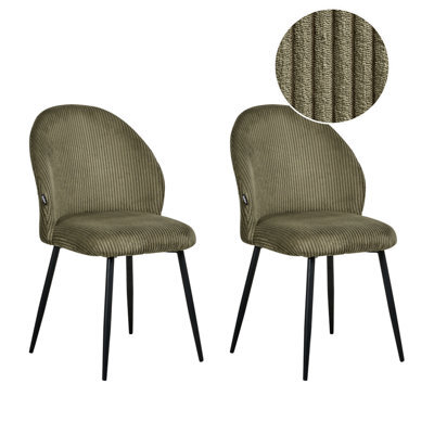 Beliani Set Of 2 Dining Chairs Eloy Corduroy Dark Green - image 1