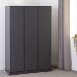 Seconique Malvern 3 Door Wardrobe In Grey Finish Hanging Rail And Shelving - thumbnail 4