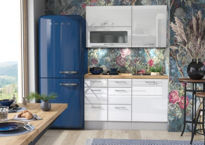 Impact Furniture White Gloss Kitchen Cabinets 140Cm Small Kitchenette 5 Unit Complete Diy Flat Pack Set Soft Close Drawers Ella - image 1