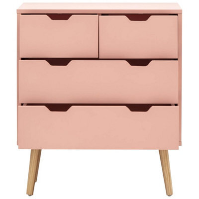 Coral Pink Scandinavian Chest Of Drawers With 2+2 Drawers
