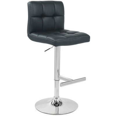 Azagi Chrome Real Leather Bar Stool - Black - image 1