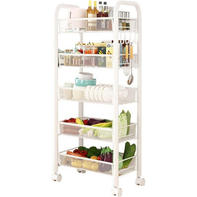 5 Tier Rolling Cart Storage Vegetable Rack Metal Slim Trolley Wheel - image 1