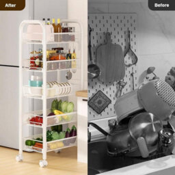 5 Tier Rolling Cart Storage Vegetable Rack Metal Slim Trolley Wheel - thumbnail 5