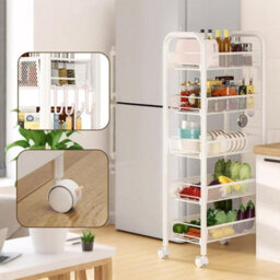 5 Tier Rolling Cart Storage Vegetable Rack Metal Slim Trolley Wheel - thumbnail 4