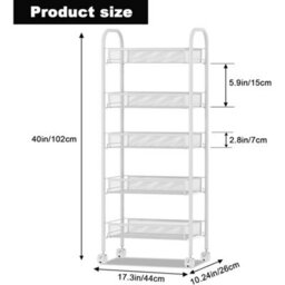 5 Tier Rolling Cart Storage Vegetable Rack Metal Slim Trolley Wheel - thumbnail 2