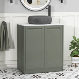 Royal Bathrooms Royal Bathroom Elmore 700mm Matt Green Freestanding Countertop Bathroom Vanity Unit 2 Door With Milan Black Basin - thumbnail 1