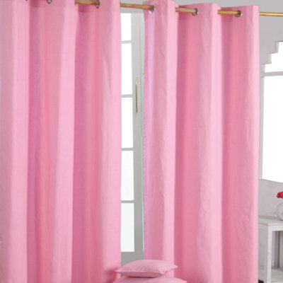 Homescapes Plain Pink Cotton Eyelet Curtains 117 X 137 Cm - image 1