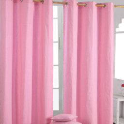Homescapes Plain Pink Cotton Eyelet Curtains 117 X 137 Cm - thumbnail 1