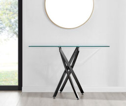 Furniturebox Leonardo Rectangular Glass Console Table With Black Metal Angled Starburst Legs For Modern Industrial Living Room - thumbnail 2