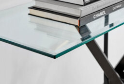 Furniturebox Leonardo Rectangular Glass Console Table With Black Metal Angled Starburst Legs For Modern Industrial Living Room - thumbnail 3