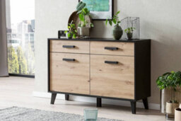 Arte Stylish Artona 85 Sideboard Cabinet H850mm W1260mm D400mm - Oak Artisan & Black Matt With 2 Drawers And 2 Hinged Doors - thumbnail 2