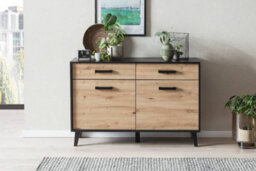 Arte Stylish Artona 85 Sideboard Cabinet H850mm W1260mm D400mm - Oak Artisan & Black Matt With 2 Drawers And 2 Hinged Doors - thumbnail 1