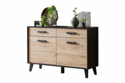 Arte Stylish Artona 85 Sideboard Cabinet H850mm W1260mm D400mm - Oak Artisan & Black Matt With 2 Drawers And 2 Hinged Doors - thumbnail 4