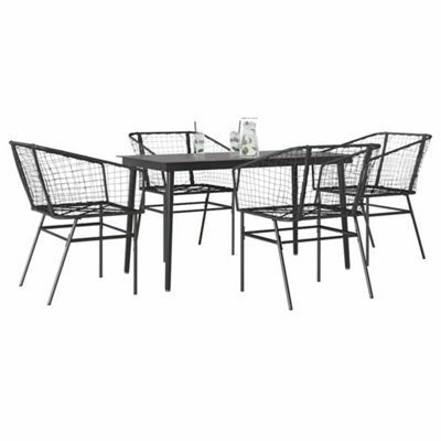 Berkfield 5 Piece Garden Dining Set Black Poly Rattan Glass - image 1