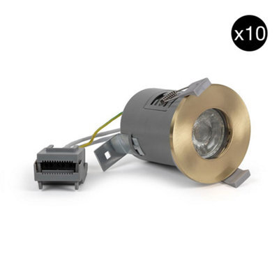 10 Pack - Brushed Brass Gu10 Fire Rated Downlight - Ip65 - Se Home - image 1