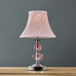 Valuelights Jaigier Pair Of Modern Polished Chrome Touch Table Lamps With Pink Pleated Shades - thumbnail 2