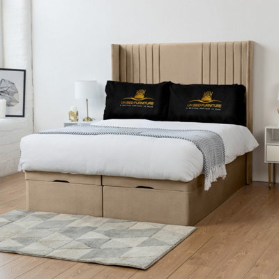 UKBEDFURNITURE Luxor Plush Beige End Opening Divan Ottoman Bed With 54 Inch Headboard - image 1