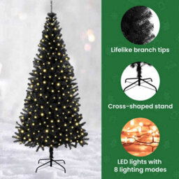 Vidaxl Christmas Tree With 300 Leds With Stand Black 180 Cm Pvc - thumbnail 8