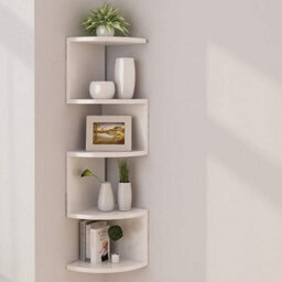 5-Tier White Corner Floating Wall Shelf - Space-Saving Wooden Display Unit - thumbnail 4