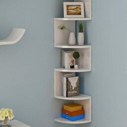 5-Tier White Corner Floating Wall Shelf - Space-Saving Wooden Display Unit
