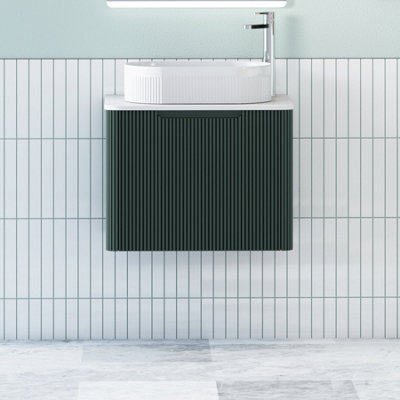 Royal Bathrooms Avenza 600mm Deep Moss Green Wall Hung Bathroom Countertop Vanity Unit 1 Drawer With Lyon Basin - image 1