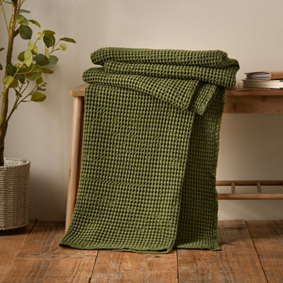 Pineapple Elephant Jaipur Chunky Waffle Cotton 150X200Cm Blanket Throw Olive Green - image 1