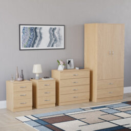 Lassic Vida Designs Riano 4 Piece Bedroom Set (3 Drawer Bedside Chest, 5 Drawer Chest, 2 Door 2 Drawer Wardrobe), Pine - thumbnail 6