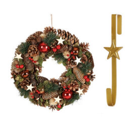 Dibor 36Cm Baubles And Stars Front Door Christmas Wreath With Star Wreath Hanger