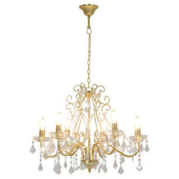 Walplus Chandelier With Crystal Beads Golden Round 6 X E14 - thumbnail 2