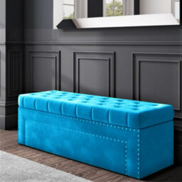 137Cm Duke Ottoman Storage Box -Upholstered Blanket Box - Duck Egg Plush Velvet Multifunctional Storage Box - thumbnail 1