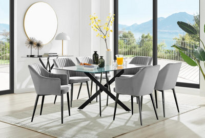 Furniturebox Uk Leonardo Black Leg Glass Dining Table & 6 Grey Calla Black Leg Chairs - image 1