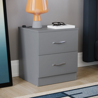 Vida Designs Riano Grey 2 Drawer Bedside Chest (H)470mm (W)400mm (D)360mm - image 1