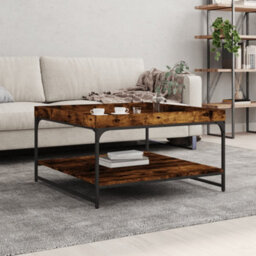 Berkfield Durable Coffee Table Smoked Oak 80X80X45 Cm Engineered Wood And Iron - thumbnail 2