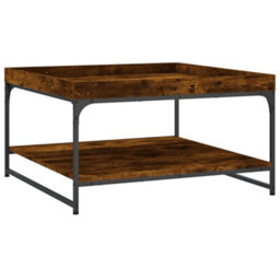 Berkfield Durable Coffee Table Smoked Oak 80X80X45 Cm Engineered Wood And Iron - thumbnail 6