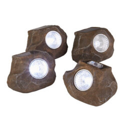Lighting Collection Kursk Brown Set Of 4 Led Solar Rock Lights