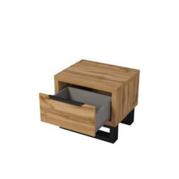 Arte Halle Bedside Table 55Cm Oak Wotan & Black, Modern Bedroom Nightstand With Drawer & Black Handle - thumbnail 3