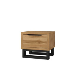 Arte Halle Bedside Table 55Cm Oak Wotan & Black, Modern Bedroom Nightstand With Drawer & Black Handle - thumbnail 2