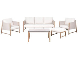 Wyld And Coco 5-Seater Garden Sofa Set With Cushions, Ottoman And Glass Table - Beige - thumbnail 3