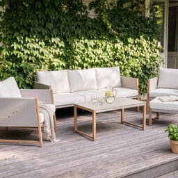Wyld And Coco 5-Seater Garden Sofa Set With Cushions, Ottoman And Glass Table - Beige - thumbnail 2
