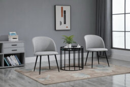 Hallowood Furniture Pair Of Fabric Dining Chair With Metal Legs - Light Grey - thumbnail 2