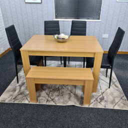 Kosy Koala Modern Oak Effect Dining Table Set With 4 Black Chairs And Bench Dining Room Furniture - thumbnail 1