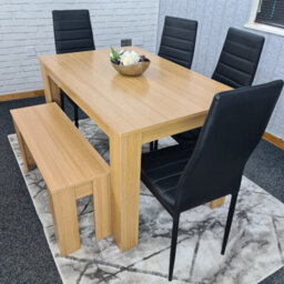 Kosy Koala Modern Oak Effect Dining Table Set With 4 Black Chairs And Bench Dining Room Furniture - thumbnail 3