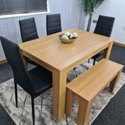 Kosy Koala Modern Oak Effect Dining Table Set With 4 Black Chairs And Bench Dining Room Furniture - thumbnail 6