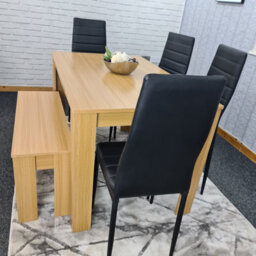 Kosy Koala Modern Oak Effect Dining Table Set With 4 Black Chairs And Bench Dining Room Furniture - thumbnail 4
